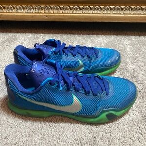 Nike Kobe X9 Elite Blue and Green Mesh Low-Top Sneakers with White Swoosh